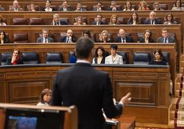 El presidente del Gobierno, Pedro Sánchez, interviene durante una sesión de control al Gobierno