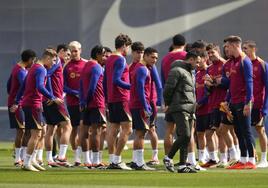 El Barça, durante el entrenamiento previo al partido contra el Mallorca.