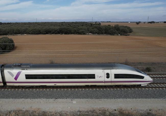 Un tren AVE de Renfe circulando.