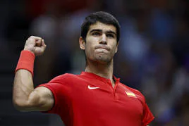 Carlos Alcaraz, durante un partido de Copa Davis.