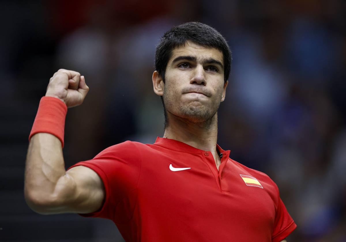 Carlos Alcaraz, durante un partido de Copa Davis.