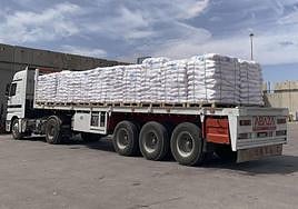 Un camión cargado de ayuda humanitaria espera a entrar en Gaza.