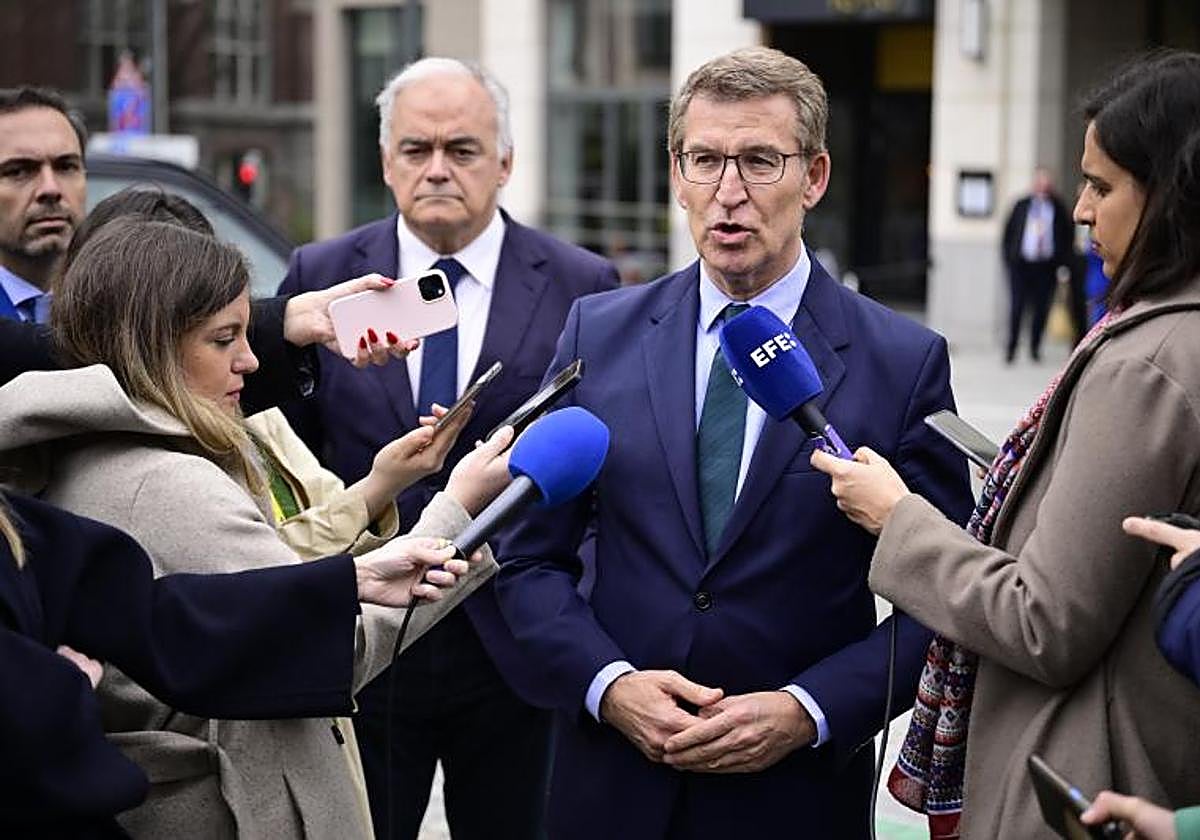 Alberto Núñez Feijóo, líder del PP, este jueves, en Bruselas