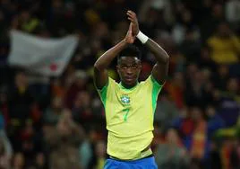 Vinicius, en el partido con Brasil en el Santiago Bernabéu.