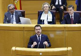 El president de la Generalitat, Pere Aragonès, en el pleno del Senado, este lunes