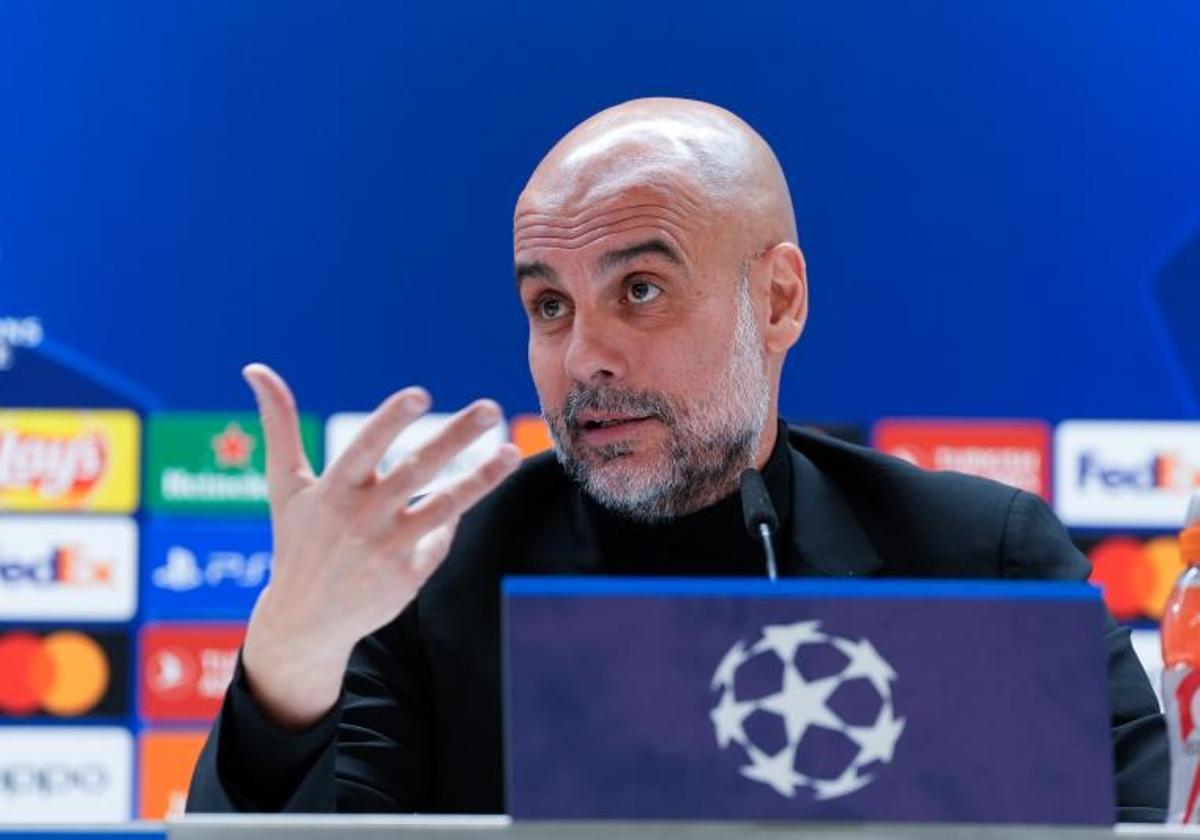 Pep Guardiola, durante su conferencia de prensa en el Santiago Bernabéu.