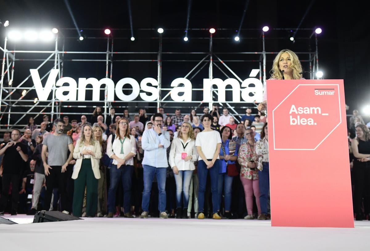 Yolanda Díaz interviene el pasado 23 de marzo en la primera Asamblea de Sumar.