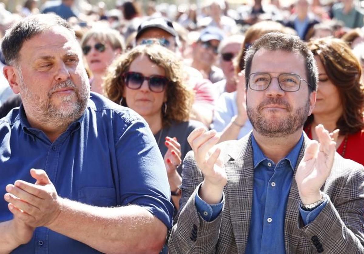 Oriol Junqueras y Pere Aragonés, este sábado en el parque de la Ciudadela de Barcelona.