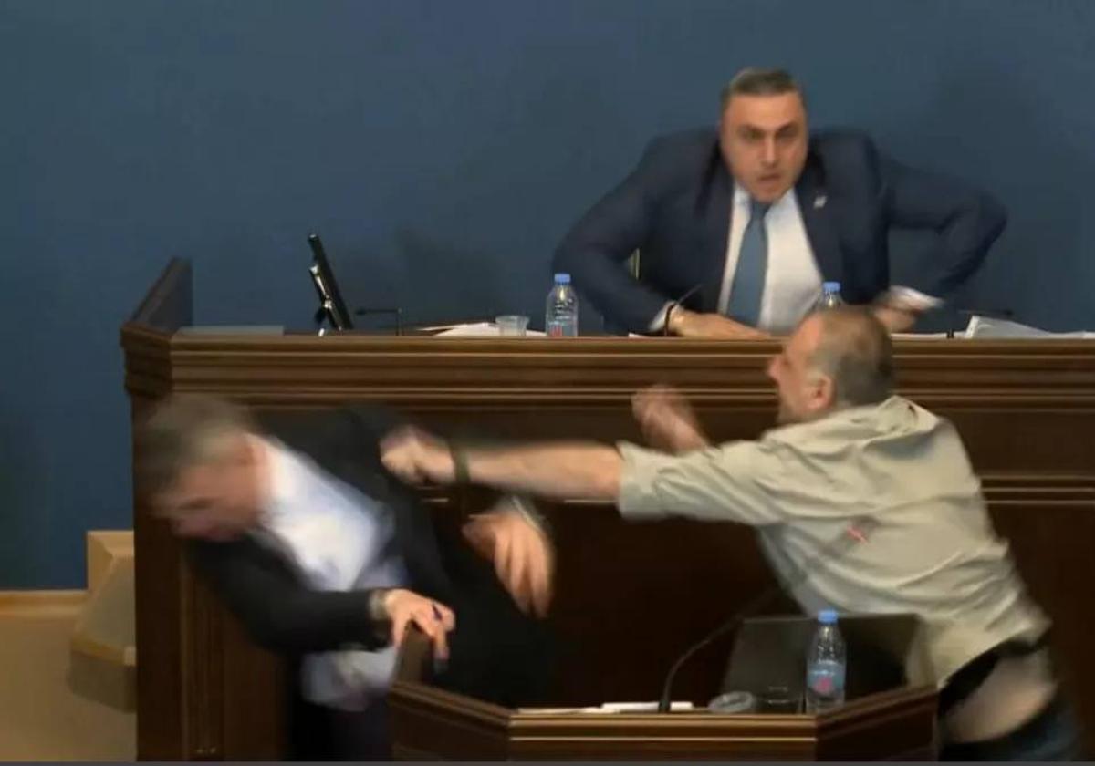 Elisashvili agrede a Mdinaradze durante el debate.