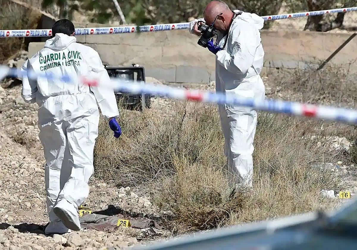 Agentes de la Guardia Civil recaban pruebas en la zona en la que apareció el cadáver.
