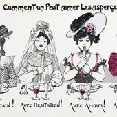 Postal erótica francesa de 1903 sobre la forma de comer los espárragos.