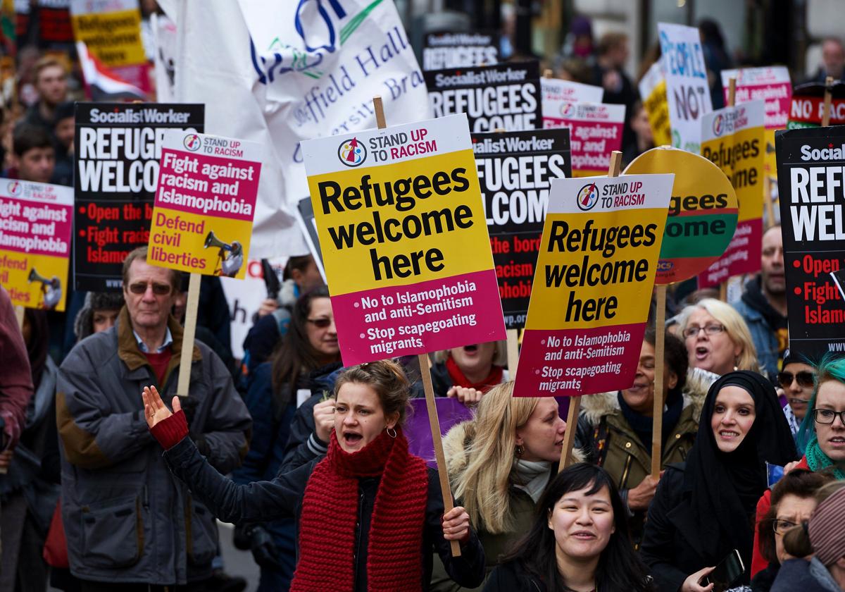 Manifestación en Londres a favor de la acogida de inmigrantes refugiados.