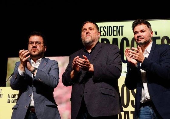 De izquierda a derecha, Pere Aragonès. Oriol Junqueras y Gabriel Rufián, los principales dirigentes de ERC.