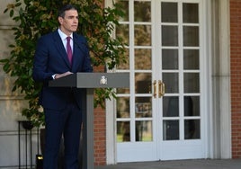 El presidente del Gobierno, Pedro Sánchez, durante su comparecencia en La Moncloa.