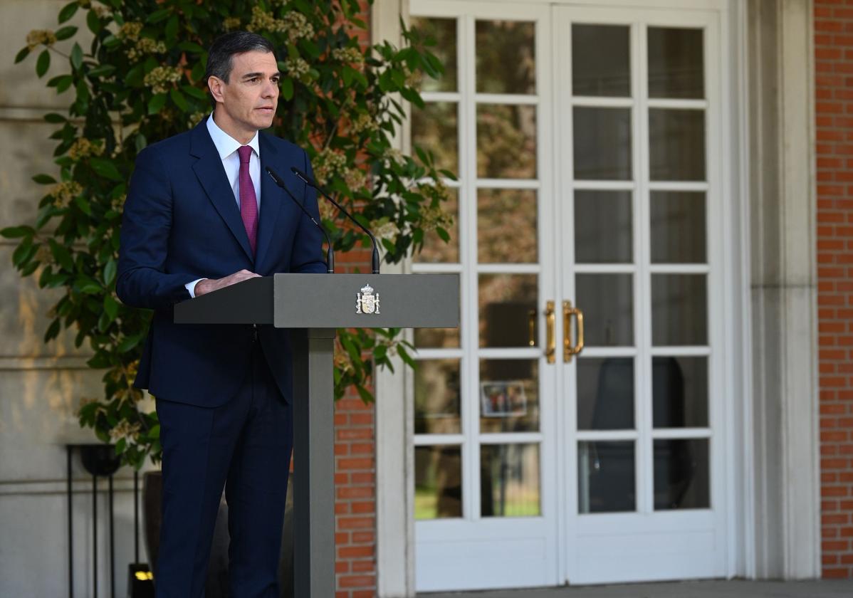 El presidente del Gobierno, Pedro Sánchez, durante su comparecencia en La Moncloa.