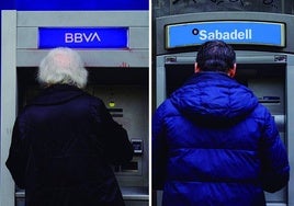 Dos cajeros de BBVA y Saabdell.