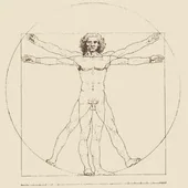 «El Hombre de Vitruvio», famoso dibujo de notas anatómicas de Leonardo da Vinci.