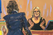 Ilustración de Stormy Daniels duante su testimonio en el juicio.