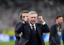 Carlo Ancelotti, emocionado tras la victoria del Real Madrid ante el Bayern.