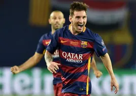 Leo Messi celebrando un gol con el Barcelona