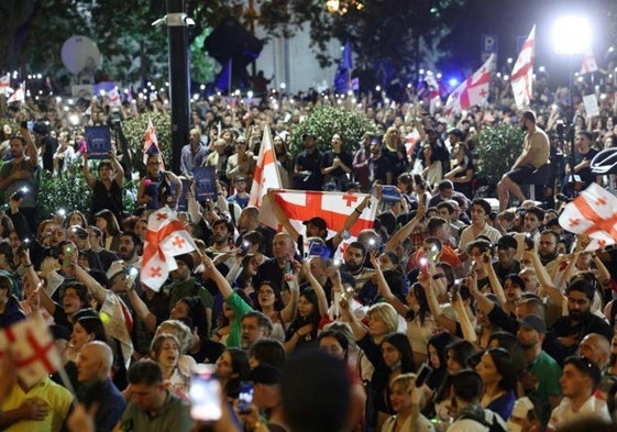 Protesta en la capital de Georgia, Tiflis, contra la ley de 'agentes extranjeros', de inspiración rusa.