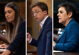 Miriam Nogueras (Junts), Íñigo Errejón (Sumar) y Mertxe Aizpurua (EH Bildu).