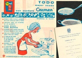 Publicidad de la asadora Carmen o carmela (años 60) y menú de Franco con ternera a la plancha.