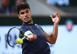 Carlos Alcaraz, durante su partido de tercera ronda contra Sebastian Korda.