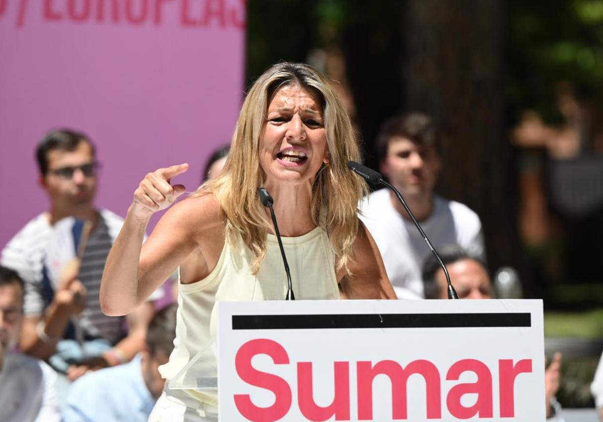 Yolanda Díaz participa este sábado en el acto de Sumar en Getafe (Madrid).