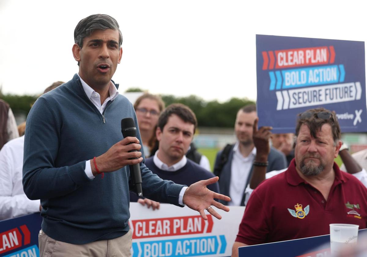 Sunak, en un acto de la campaña electoral del Partido Conservador en la localidad inglesa de Melksham