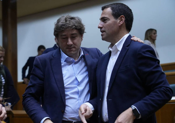 Eneko Andueza e Imanol Pradales, durante un pleno del Parlamento vasco