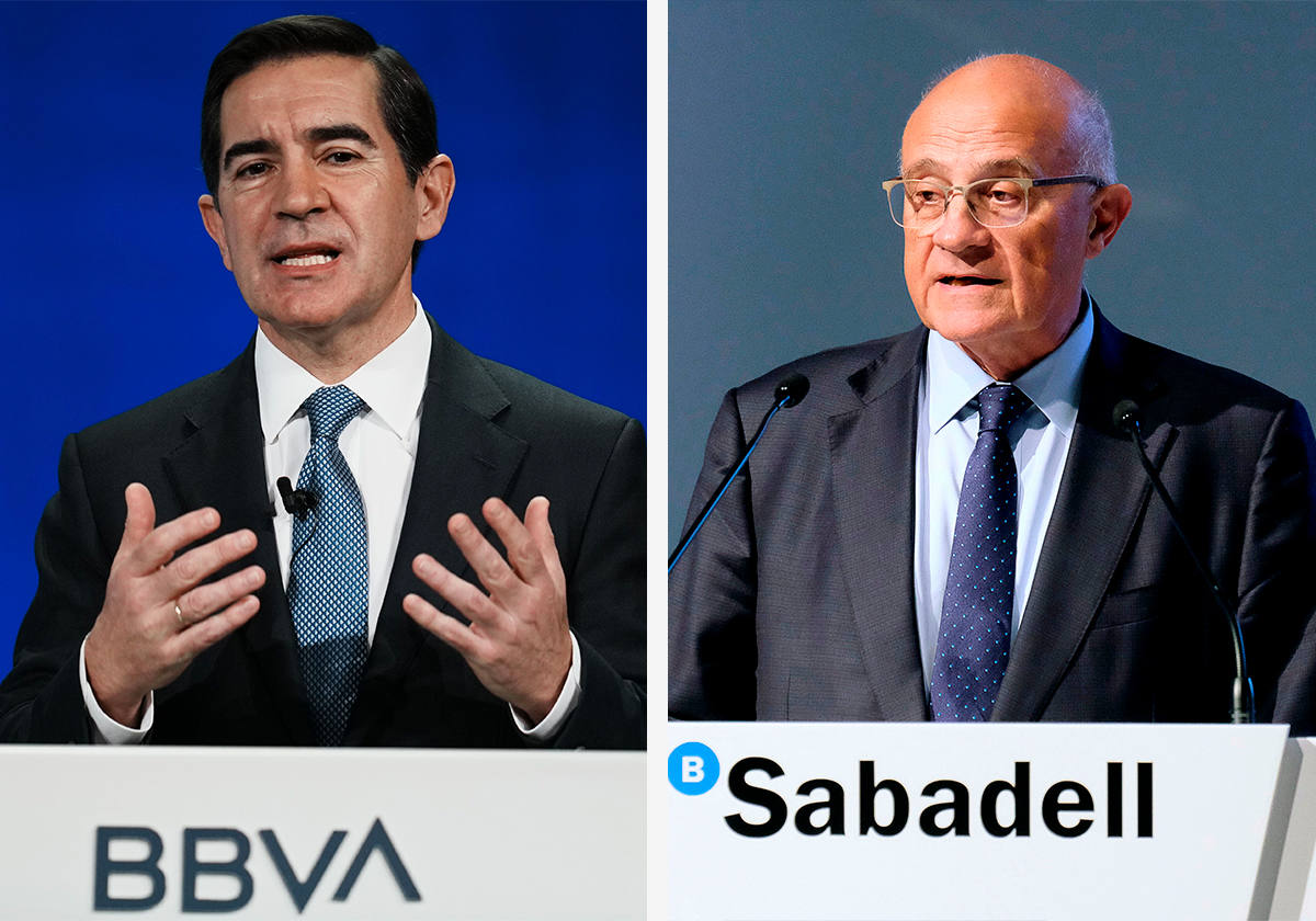 Los presidentes de BBVA, Carlos Torres, y de Banco sabadell, Josep Oliu.