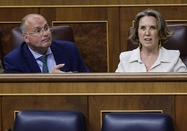 Miguel Tellado, portavoz de parlamentario del PP, junto a la secretaria general del partido, Cuca Gamarra.