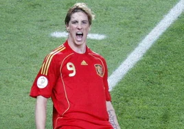 Fernando Torres celebra el gol que le dio a España el título en la Eurocopa de 2008.