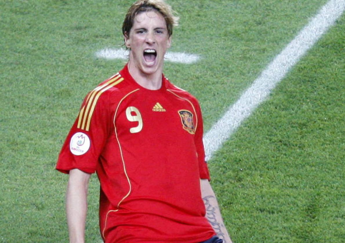 Fernando Torres celebra el gol que le dio a España el título en la Eurocopa de 2008.