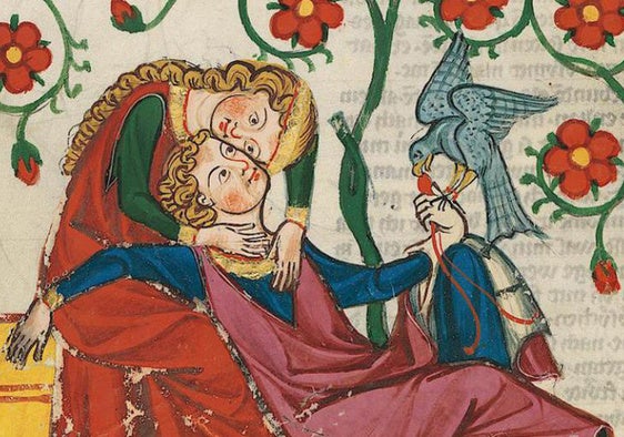 Un juglar, posiblemente Konrad von Altstetten, con su amante, en el 'Codex Manesse' (1310-1340)