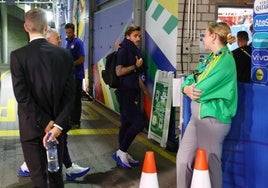 Antoine Griezmann, antes de su conferencia de prensa en Leipzig.