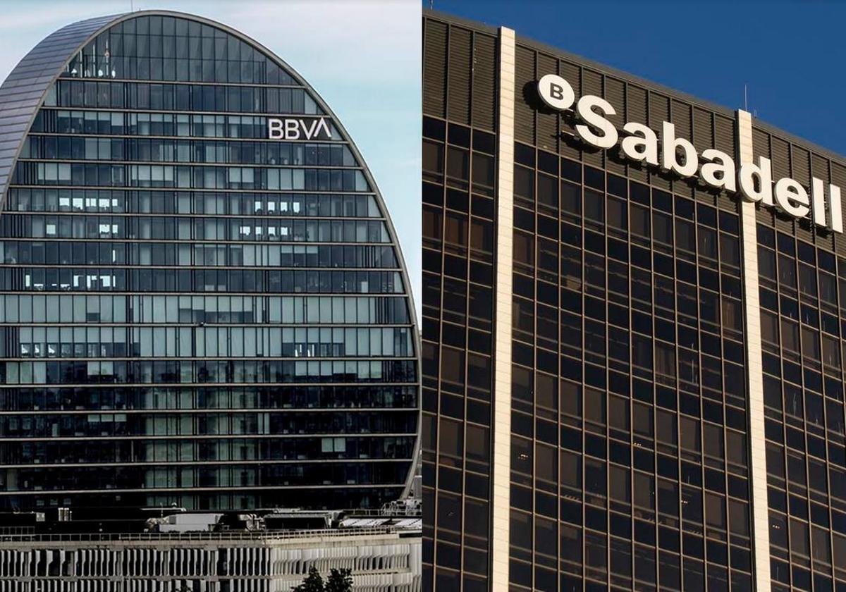 Sedes de BBVA y de Banco Sabadell.