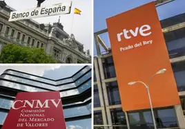 Sedes del Banco de España, la Comisión Nacional del Mercado de Valores y RTVE.