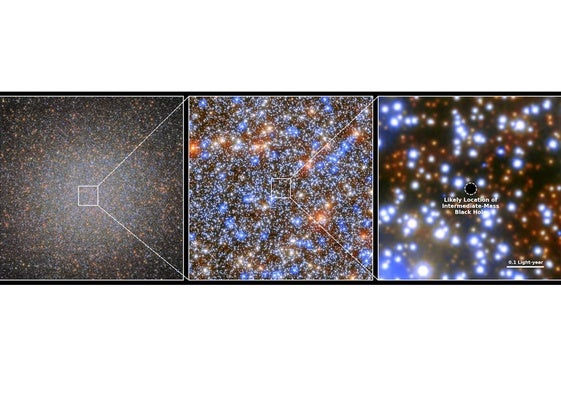 Ubicación del agujero negro en el centro de Omega Centauri.