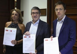 Cristina Valido, Patxi López e Íñigo Errejón, registran la medida en el Congreso.