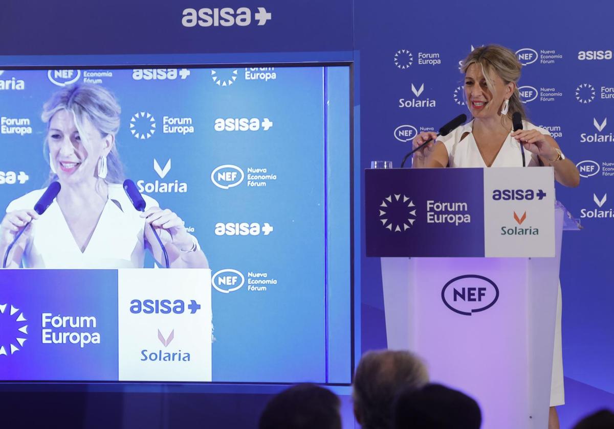 La vicepresidenta segunda, Yolanda Díaz, interviene en el Forum Europa.