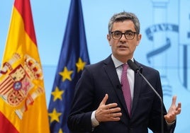 El ministro de Justicia, Félix Bolaños, durante la rueda de prensa de este jueves en Madrid.