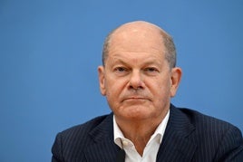 El canciller alemán, Olaf Scholz, en una rueda de prensa.