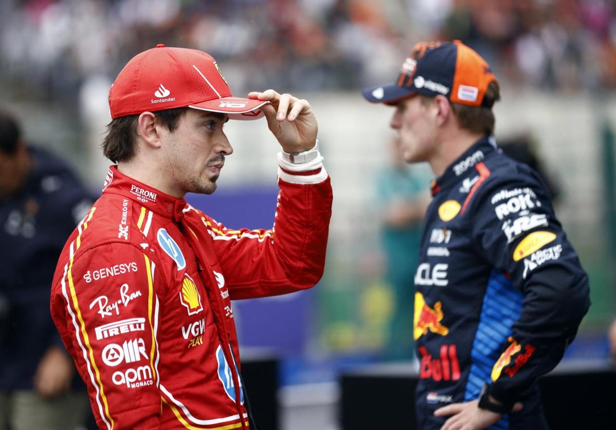 Charles Leclerc y Max Verstappen tras la clasificación del Gran Premio de Bélgica