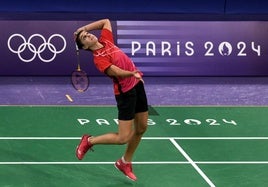 Carolina Marin, entrenando en la Porte de la Chapelle Arena de Paris