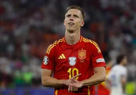 Dani Olmo celebrando uno de sus goles en la Eurocopa.