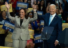 Kamala Harris y Joe Biden participaron este jueves juntos en un acto en Maryland.