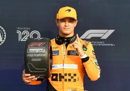 Lando Norris celebra su pole en Monza.