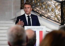 Macron pronuncia este miércoles un discurso durante una sesión del Consejo Constitucional para conmemorar la reapertura del Consejo de Estado.